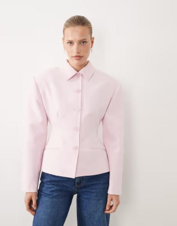 エイソス レディース アウター ジャケット・ブルゾン ブレザー ASOS DESIGN button up cinched blazer PINK ピンク