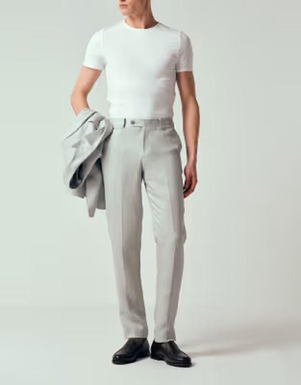 マンゴ メンズ ボトムス カジュアルパンツ スリムフィット リネン Mango Amalfic linen blend slim fit suit pants in pale gray グレー