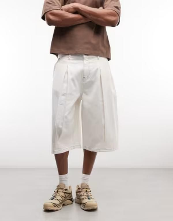 リクレイム ヴィンテージ メンズ ボトムス ハーフパンツ・ショーツ デニム Reclaimed Vintage denim optic white oversized balloon jort ECR