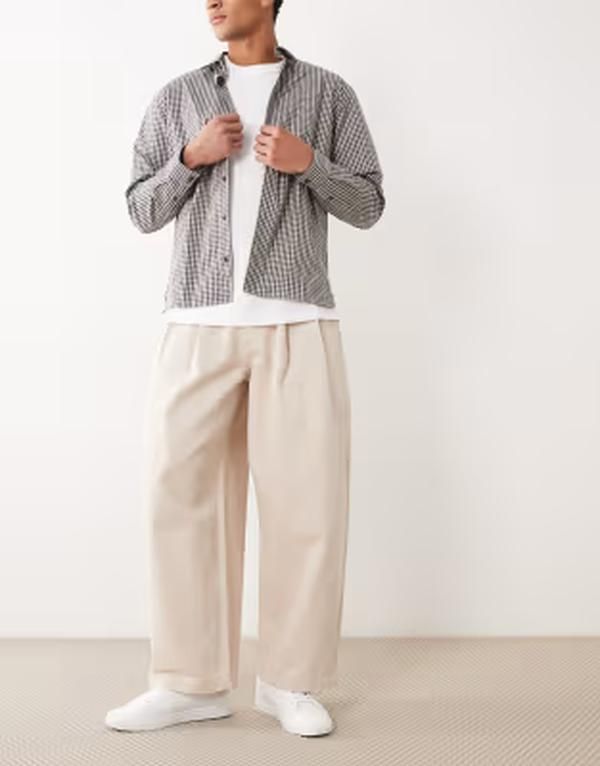 エイソス メンズ ボトムス カジュアルパンツ ASOS DESIGN barrel pants in stone with pleatsTONE ストーン