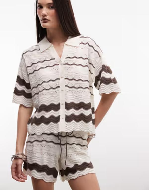 ノイジーメイ レディース トップス ポロシャツ Noisy May crochet polo brown part of a set Birch ブラウン