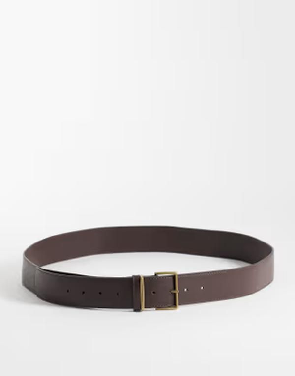 エイソス レディース アクセサリー ベルト ASOS Curve ASOS DESIGN Curve waist and hip wide square buckle belt in chocolat