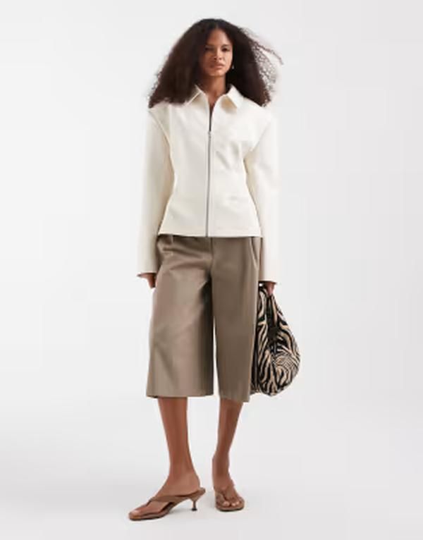 エイソス レディース アウター ジャケット・ブルゾン ASOS DESIGN tailored cinch waist zip up jacket IVORY アイボリー