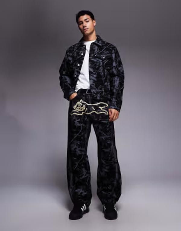 アイスクリーム メンズ ボトムス デニムパンツ プリント ジーンズ ICECREAM all over tree camo print jeans wash part of a set Black ブ