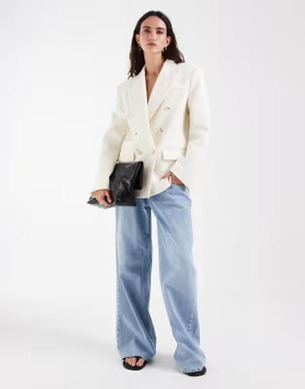 エイソス レディース アウター ジャケット・ブルゾン ブレザー ASOS DESIGN power shoulder double breasted blazer in cream クリーム