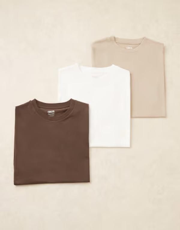 エイソス メンズ トップス Tシャツ レギュラーフィット ASOS DESIGN Essentials 3 pack regular fitshirts in multi WHITEBEIGEBROW