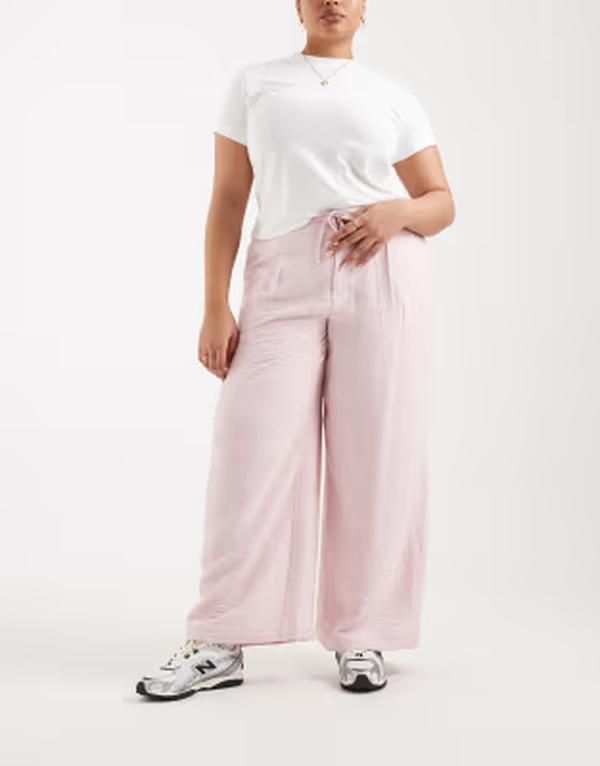 エイソス レディース ボトムス カジュアルパンツ ワイドレッグ ASOS Curve ASOS DESIGN Curve softextured wide leg pants pink ピンク