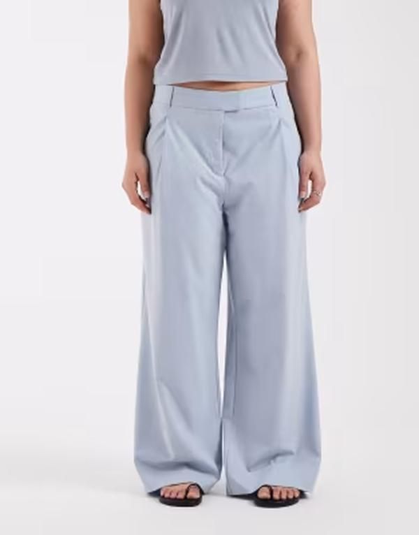 エイソス レディース ボトムス カジュアルパンツ ローライズ ASOS DESIGN Curve tailored low rise relaxed pants in soft Gray グレー