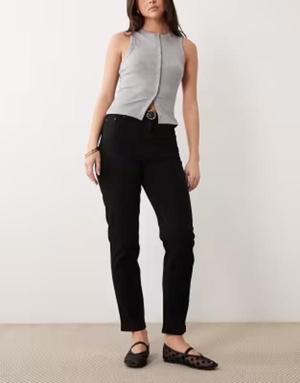 エイソス レディース ボトムス デニムパンツ スリムフィット ジーンズ ASOS DESIGN slim fit mom jeans Black ブラック