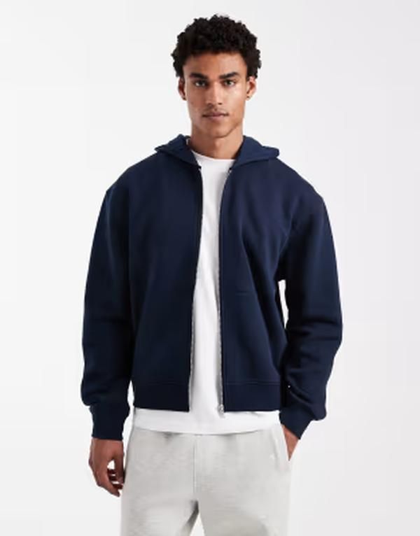 エイソス メンズ アウター パーカー・スウェット ASOS DESIGN essentials boxy relaxed zip up hoodie DARK SAPPHIRE サファイア