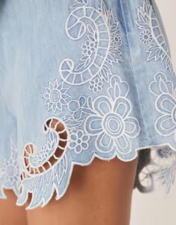 エイソス レディース ボトムス ハーフパンツ・ショーツ ショートパンツ デニム ASOS DESIGN soft denim crochet shorts in midwash blue part o