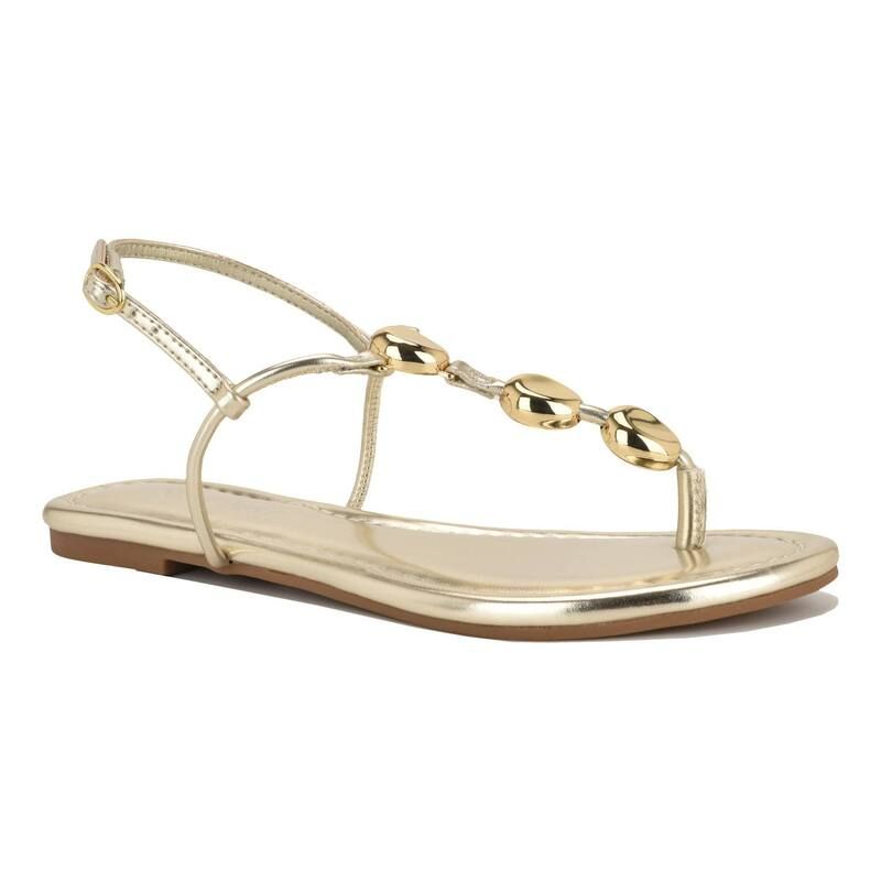 ナインウェスト レディース シューズ サンダル Nine West Bello Womens Round Toe Casual Flat Sandals Gold ゴールド