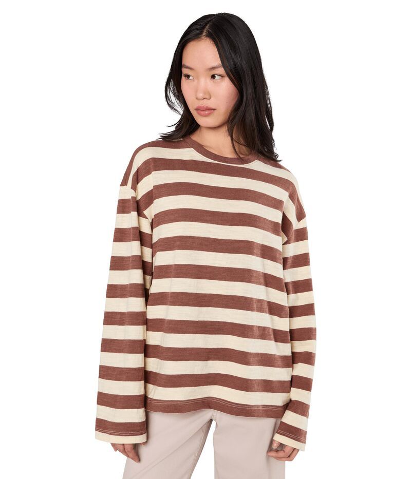 ファレティ レディース トップス シャツ Faherty Sunwashed Slub Long Sleeve Retro Tee Nutmeg Stripe ストライプ