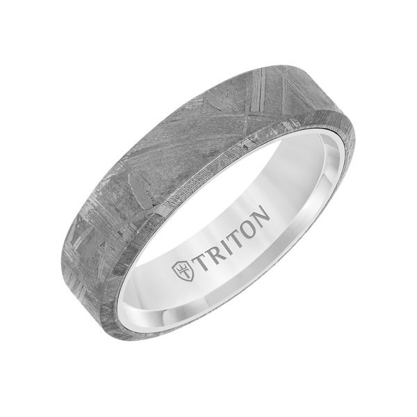 トリトン レディース アクセサリー 指輪 Triton 6MMeteorite Ring with Black Tungsten Sleeve and Low Dome with Flat Edge