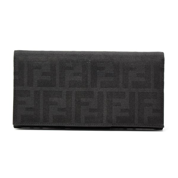 フェンディ 財布 メンズ ズッカ 二つ折り長財布 ロングウォレット キャンバス ブラック FENDI 中古
