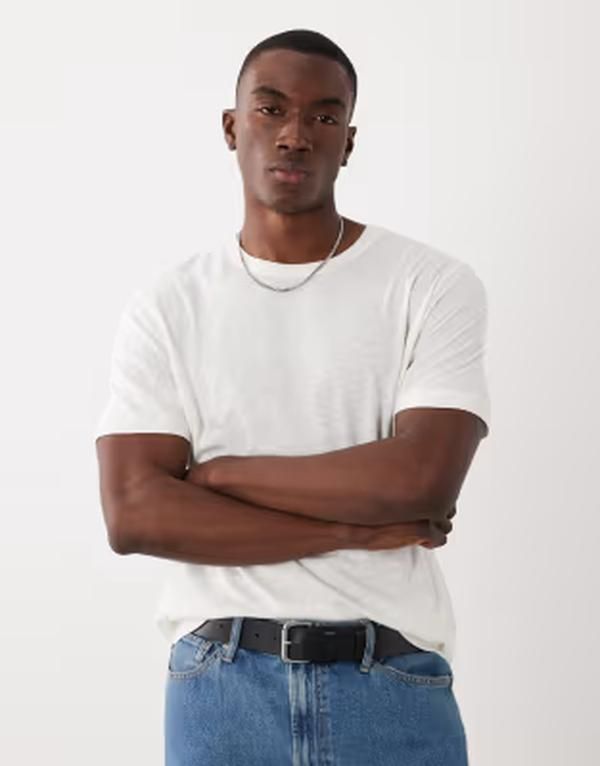 マンゴ メンズ トップス Tシャツ スリムフィット リネン Mango linen mix slim fitshirt WHITE ホワイト