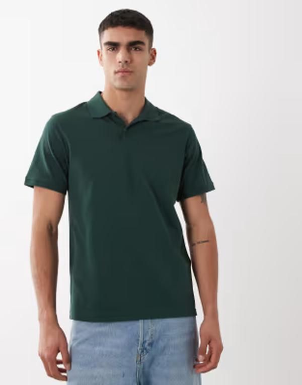 エイソス メンズ トップス ポロシャツ レギュラーフィット ASOS DESIGN Essentials regular fit polo in dark green pique Darkest sp