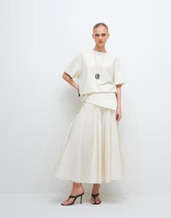 マンゴ レディース ボトムスカート コットン マキシ Mango 100 cotton maxi skirt with scarf in cream クリーム