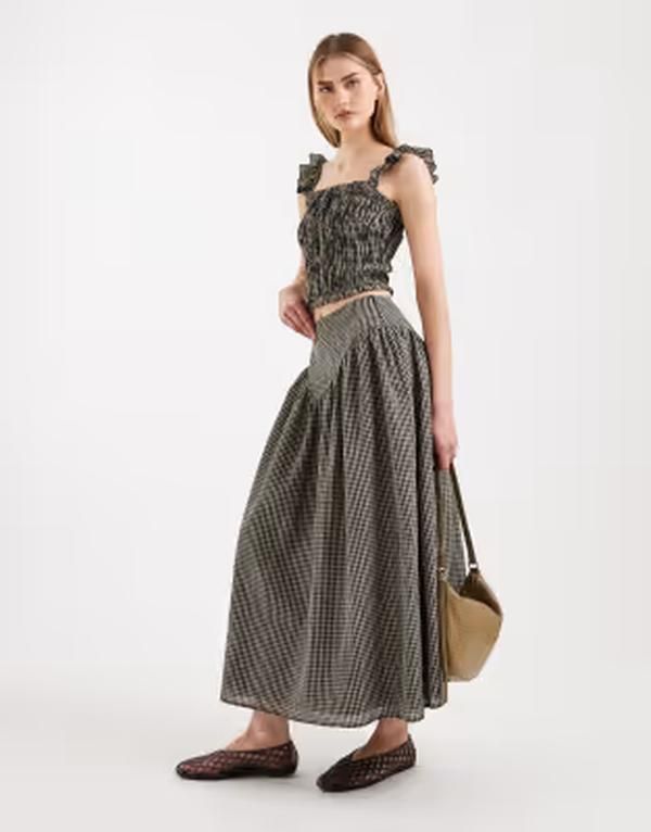 デイジーストリート レディース ボトムスカート ギンガムチェック ギンガム Daisy Street v waist midaxi skirt black gingham plaid part of