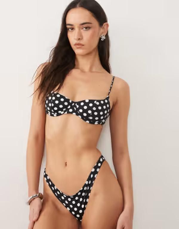 マンゴ レディース 水着 トップのみ ドット柄 ドット Mango tie back polka dot bikini top Black ブラック