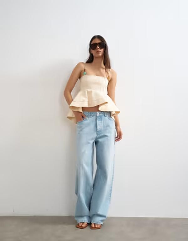 トップショップ レディース トップス タンクトップ Topshop beaded strap full hem top Beige ベージュ