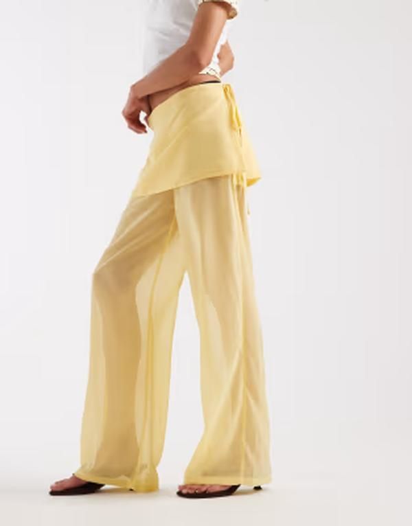 モーテル レディース ボトムス カジュアルパンツ シフォン オーバーレイ スカート Moteluna skirt overlay chiffon pants in pastel yellow Past