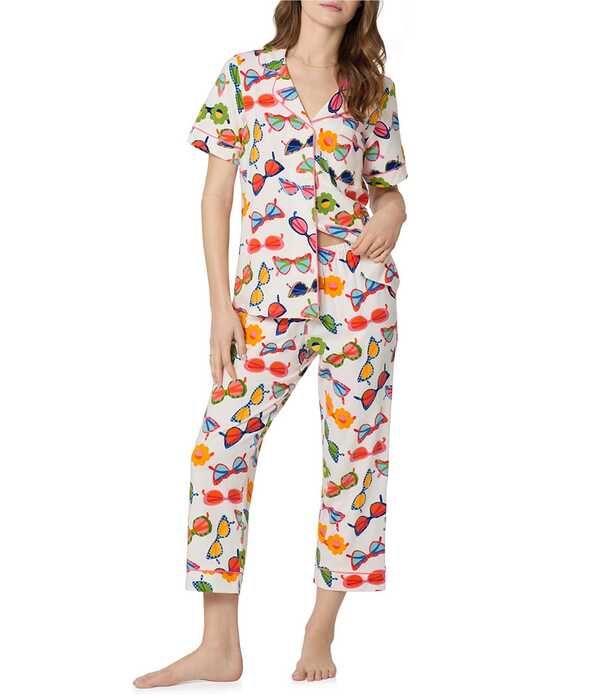ベッドヘッド レディース アンダーウェア ナイトウェア プリント コットン クロップド ニット ジャージー BedHead Sunglasses Print Short Sleeve Notch Co