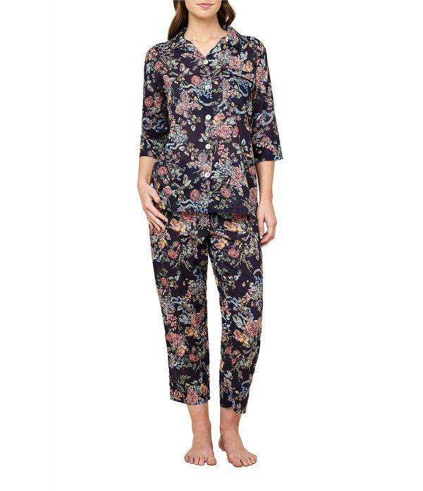 パピネール レディース アンダーウェア ナイトウェア フラワー柄 プリント クロップド フラワー Papinelle Layla Floral Print 34 Sleeve Notch Collar