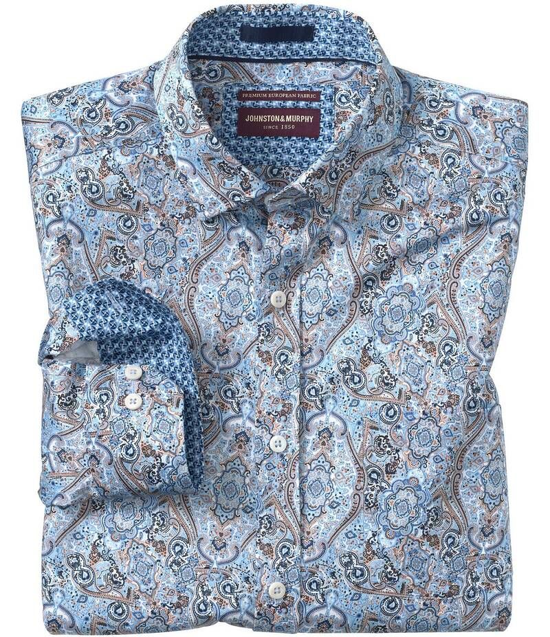 ジョンストンアンドマーフィー メンズ トップス シャツ プリント Johnston Murphy Layered Paisley Print Long Sleeve Woven Shirt BlueB