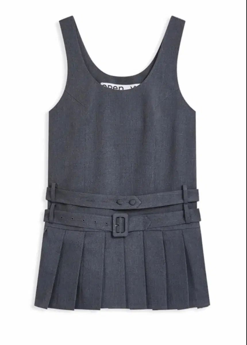 オープンワイワイ BELTED PLEATED MINI DRESS GRAY