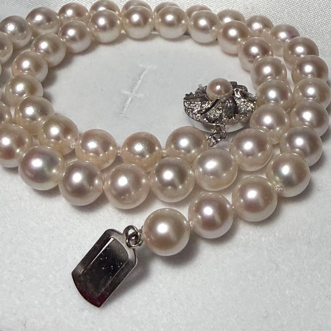 【テリ強】　ピンク系　アコヤパール　ネックレス　真珠　7.5mm-8mm