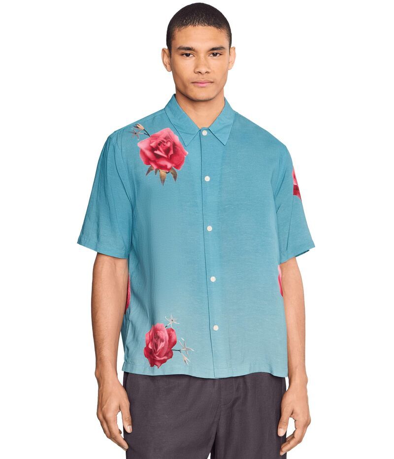オールセインツ メンズ トップス シャツ Allsaints Fleur Fazed Short Sleeve Shirt Anker Blue ブルー