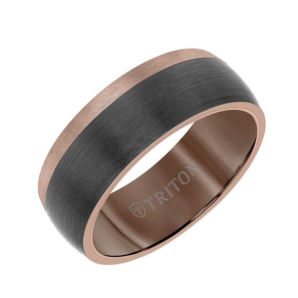 トリトン レディース アクセサリー 指輪 Triton 8MM Espresso Tungsten Carbide Ring with Color Blocking andome Shape Brow
