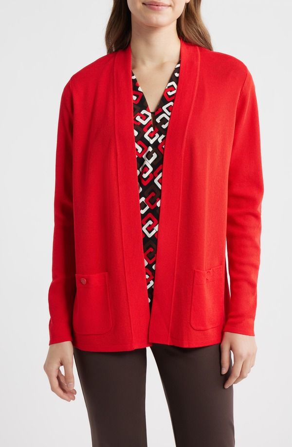 アンクライン レディース アウター カーディガン Anne Klein Malibu Open Front Cardigan Begonia Red レッド