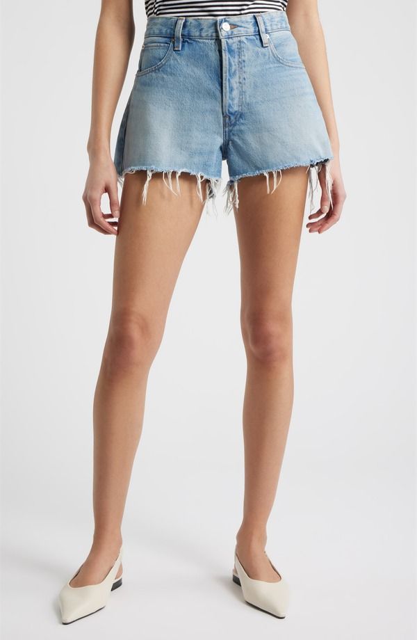 フレーム レディース ボトムス デニムパンツ ショートパンツ FRAME The Hang Frayed Hem Denim Shorts Beetle デニム