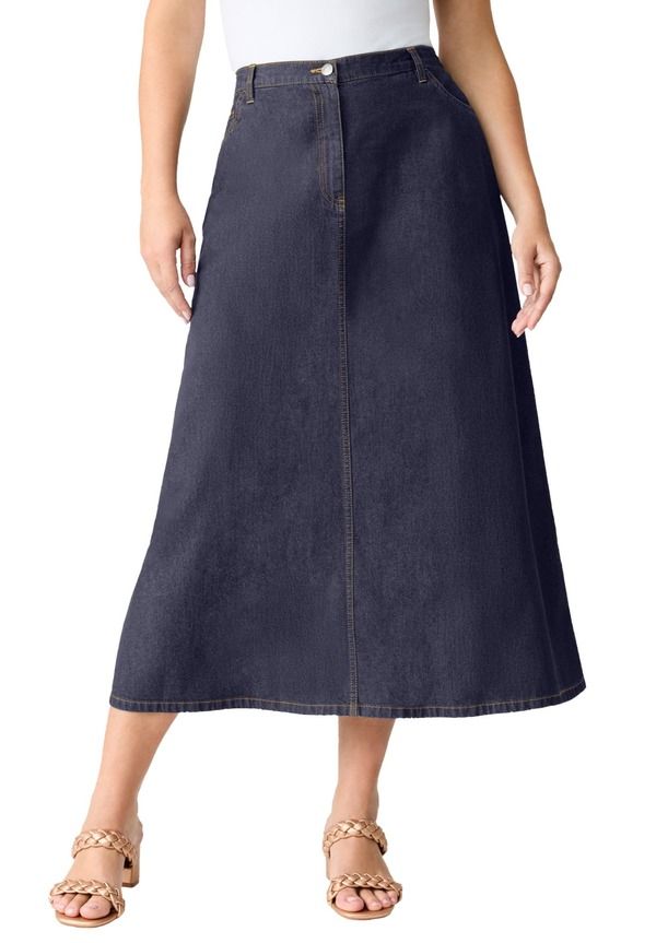 ロアマンズ レディース ボトムスカート A ライン プラスサイズ Roamans PlusizeasyWear ALine Skirt Indigo Wash インディゴ