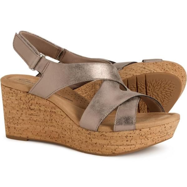 クラークス レディース シューズ サンダル Clarks Rose Style Wedge Sandals For Women Taupe Metallic トープ