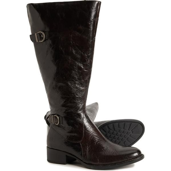 ボーン レディース シューズ ブーツ・レインブーツ レザー Born Gibb High Shaft Boots Leather Wide Calf For Women Charcoal チャコール