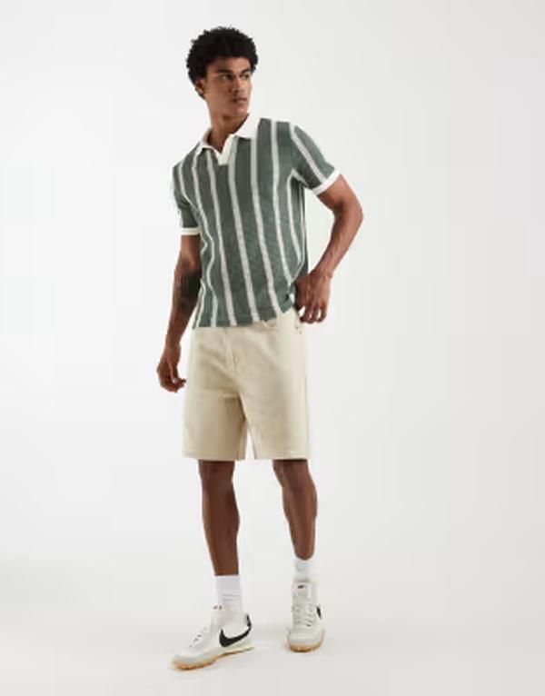 リバーアイランド メンズ トップス ポロシャツ River Island slim crochet openeck polo Green Blue ブルー