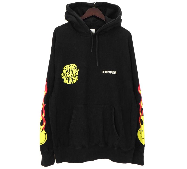 レディメイド READYMADE 20SS 【 Smile Hoodie RE CO BK 00 00 106 】 アーム スマイル フレイム プリント フーディ パーカー　h8304
