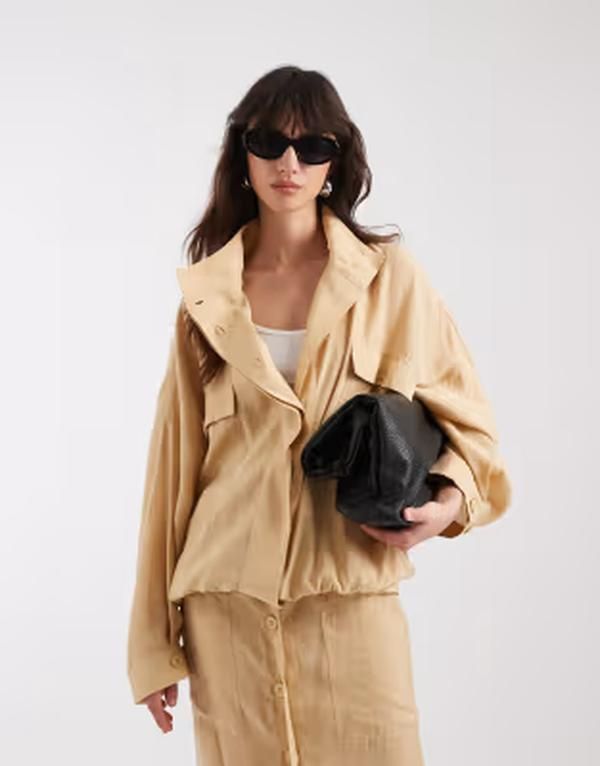 エイソス レディース アウター ジャケット・ブルゾン スタンドネック ASOS DESIGN modal blend utility funnel neck bubble shacket Beige