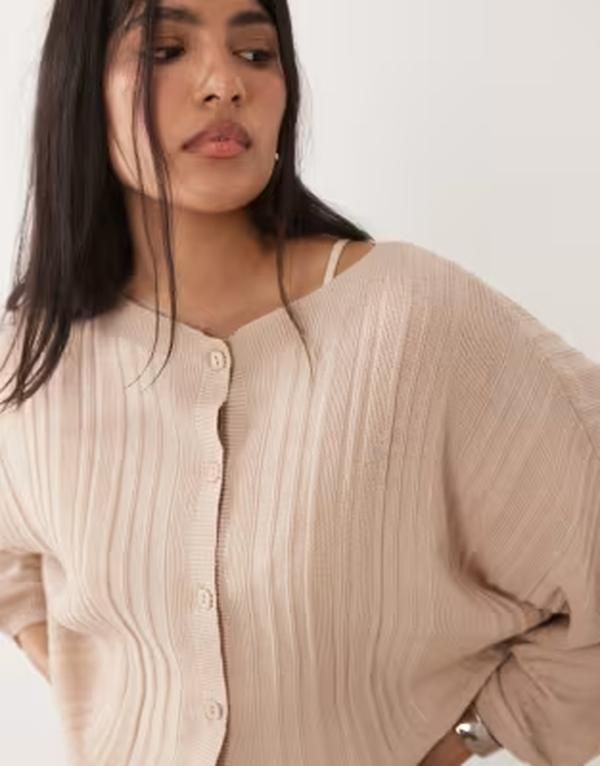 エイソス レディース アウター カーディガン ニット ASOS DESIGN knit batwing cardigan beige ベージュ