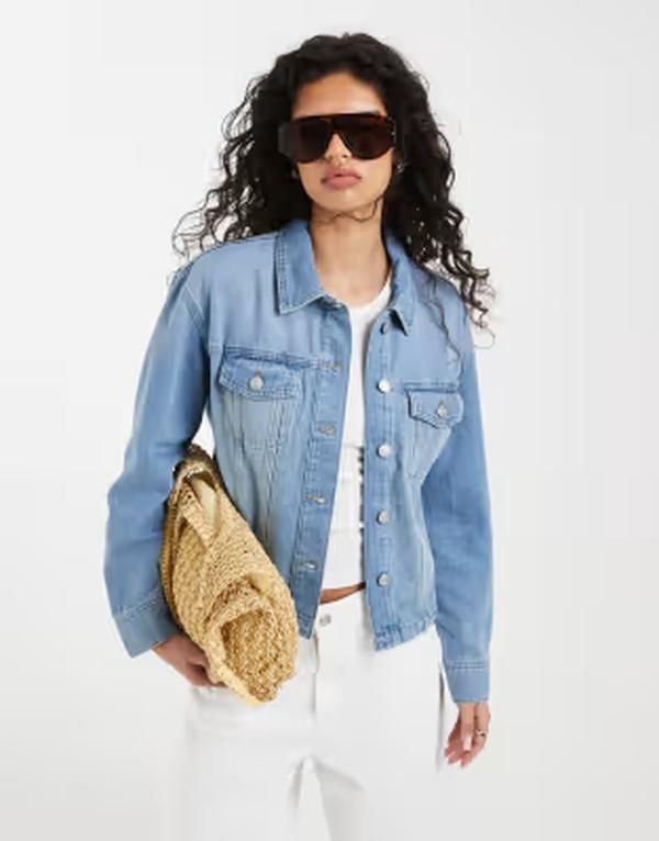 オンリー レディース アウター ジャケット・ブルゾン デニム ONLY boxy denim jacket in light Blue Denim デニム