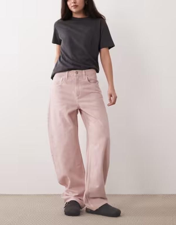 マンゴ レディース ボトムス デニムパンツ コットン ジーンズ Mango Bet 100 cotton barrel jeans in pastel Pale pink ピンク