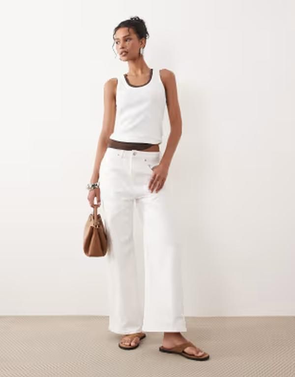 エイソス レディース ボトムス デニムパンツ ワイドレッグ ハイウエスト アンクル ジーンズ ASOS DESIGN ankle grazer high waist wide leg jeans WH