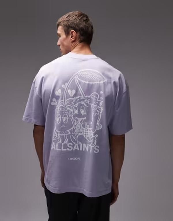 オールセインツ メンズ トップス Tシャツ グラフィック AllSaints Breakup back graphic Tshirt in lilac ライラック