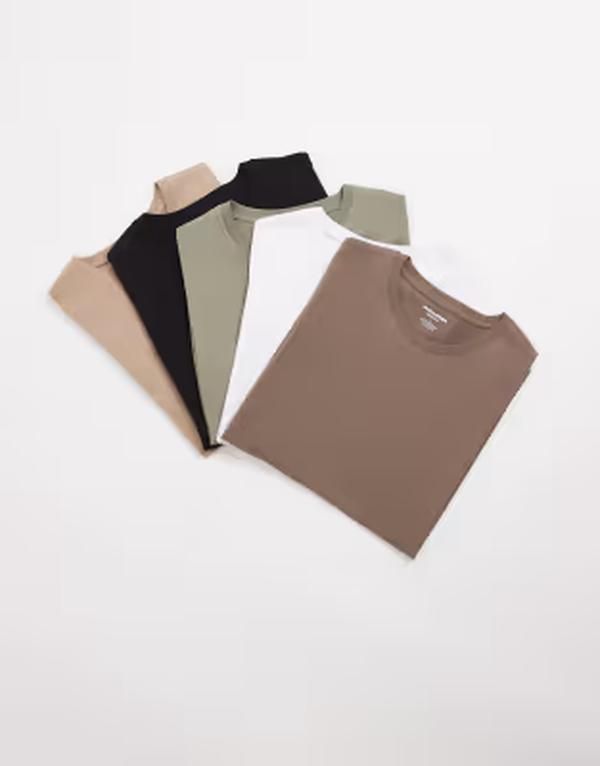 ジャック アンド ジョーンズ メンズ トップス Tシャツ Jack Jones 5 pack slim Tshirts ineutral tones Black ブラック