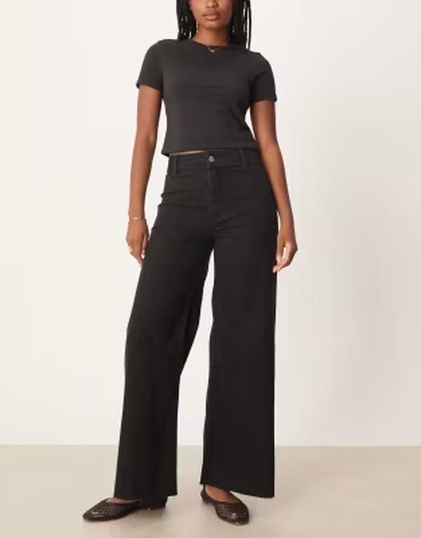 マンゴ レディース ボトムス デニムパンツ ワイドレッグ ジーンズ Mango Catherin wide leg jeans Black ブラック