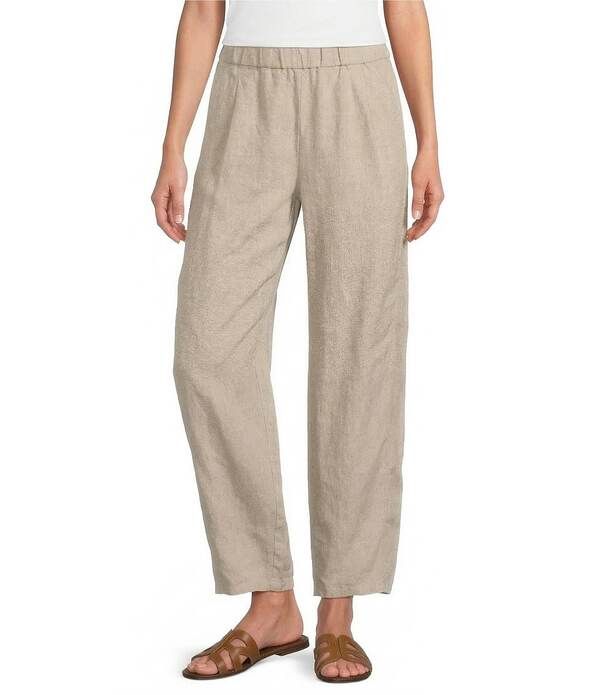 エイリーンフィッシャー レディース ボトムス カジュアルパンツ ストレート プリーツ アンクル リネン Eileen Fisher Organic Linen Pleated Lantern Stra