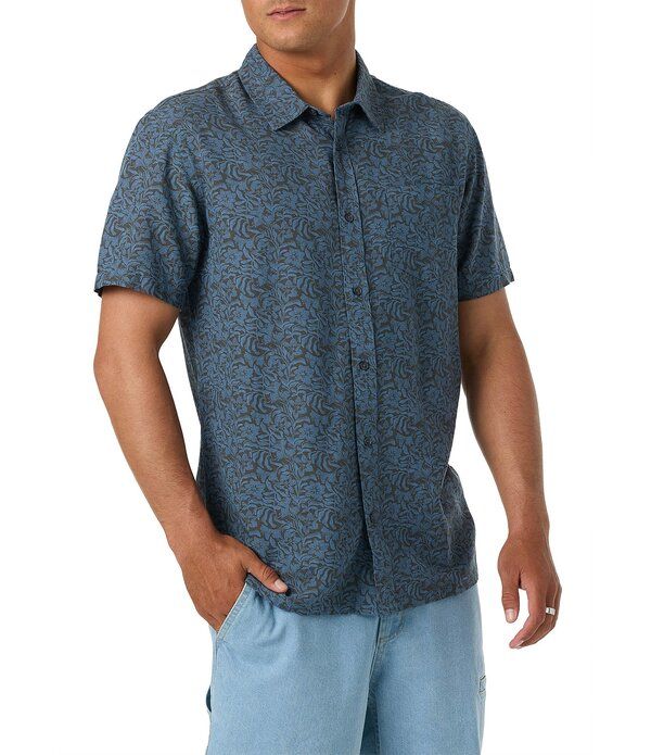 オニール メンズ トップス シャツ プリント リネン ONeill Printed Short Sleeve Linen Blend Shirt Blue Fusion 2 ブルー